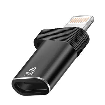LinQ, USB C na Lightning adapter za hitro polnjenje 30W PD in prenos 480Mbps, Črna