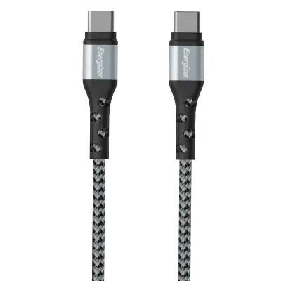 ENERGIZER, Polnilni in podatkovni kabel USB-C na USB-C 2m iz pletenega najlona proti zapletanju, Črna / Srebrna