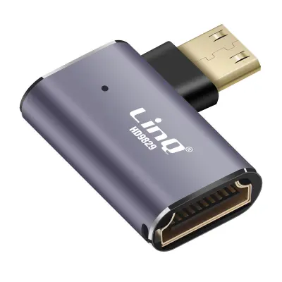 LinQ, Adapter Video 8K UHD HDMI Ženski na Mini HDMI Moški Sklonjen Levo, Siva