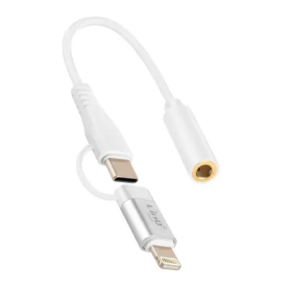 LinQ, Zvočni adapter Jack 3,5 mm ženskega spola za Lightning in USB C moškega spola, Bela