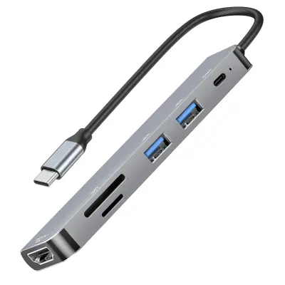 LinQ, Razdelilnik USB-C na HDTV 4K, USB-C 100 W, bralnik kartic SD / Micro-SD, Siva