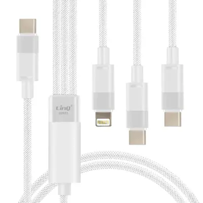 LinQ, Kabel USB-C z Lightning + 2 USB-C 60W Fast Charge 1,2 m dolg, Bela