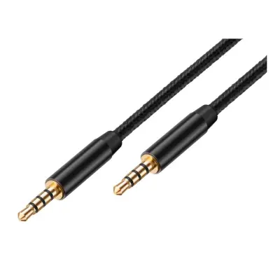 Zvočni kabel Jack 3,5 mm dvojni konektor moški Bolaris 1,5 m pleten, Črna
