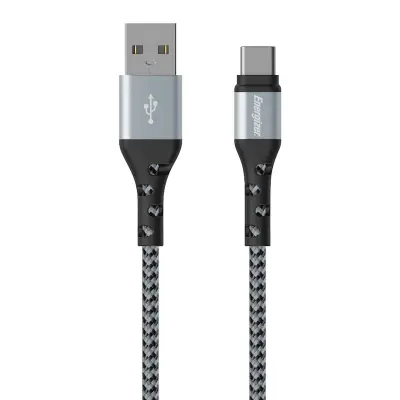 ENERGIZER, Polnilni in podatkovni kabel USB-A na USB-C iz pletenega najlona 2m proti zapletanju, Srebrna