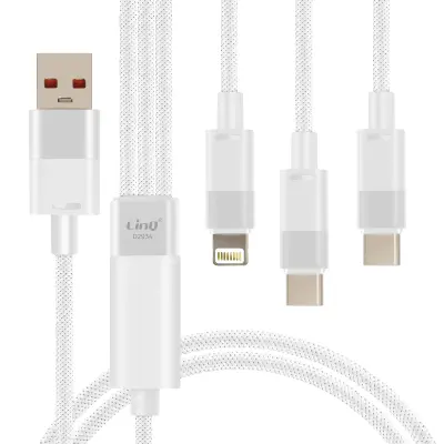 LinQ, Kabel USB z Lightning + 2 USB-C 60W Fast Charge z dolžino 1,2 m, Bela