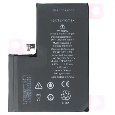 Diagnostična baterija za iPhone 13 Pro Max Li-polimer 3,85 V 4352 mAh 16,75 Wh, Črna