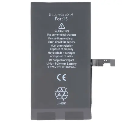 Baterija za iPhone 15 Li-Polymer 3,87V 3349mAh Diagnostična, Črna