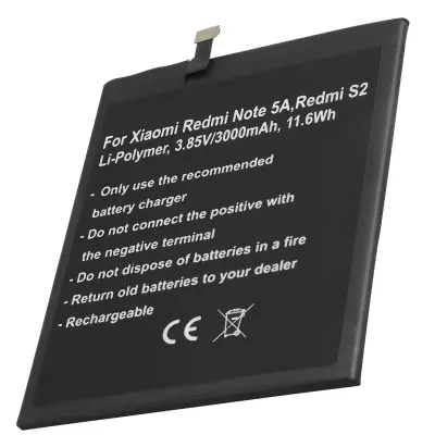 Nadomestna baterija za Redmi Note 5A / S2 Li-Polymer 3,85V 3000mAh 11,6Wh, Črna