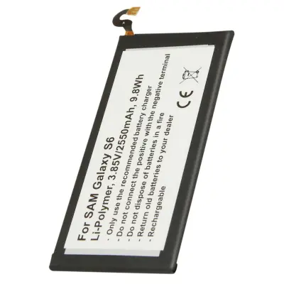 Baterija za pametni telefon Galaxy S6 Li-polimer 3,85 V 2550 mAh 9,8 Wh, Bela / Črna