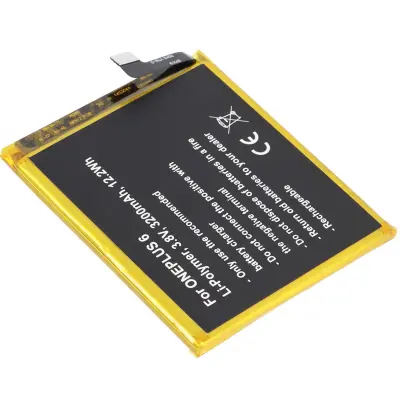 Li-polimerna baterija 3,8 V za pametni telefon OnePlus 6, združljiva z BLP657, 3200 mAh, Črna / Rumena