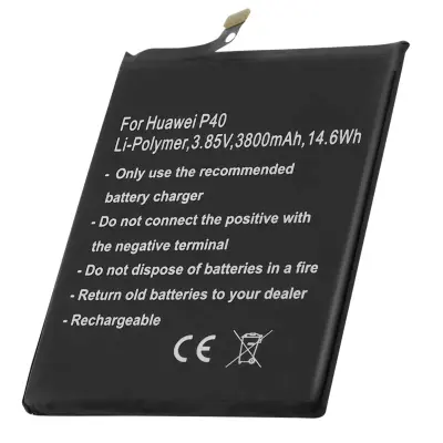 Li-Polymer baterija 3.85V za pametni telefon, združljiv s Huawei P40 3800mAh 14.6Wh, Črna