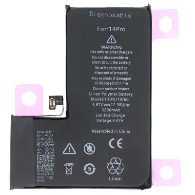 Li-polimerna baterija 3,87 V za pametni telefon iPhone 14 Pro, združljiva z A2866, Črna