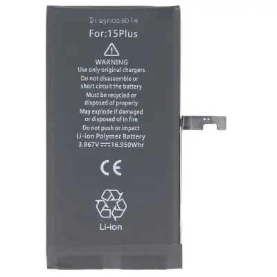 Li-polimerna baterija za pametni telefon iPhone 15 Plus, združljiva z A3039, 3,86 V, Črna