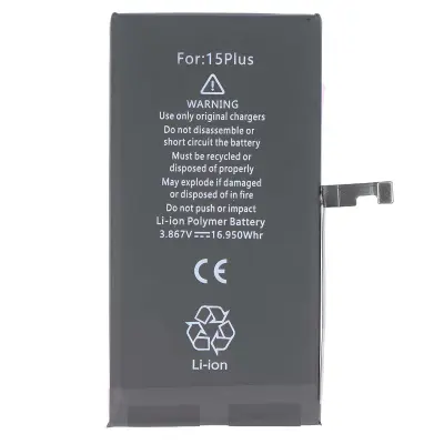 Baterija za pametni telefon iPhone 15 Plus Li-polimerna 3.86V 4383mAh 16.95Wh, Črna