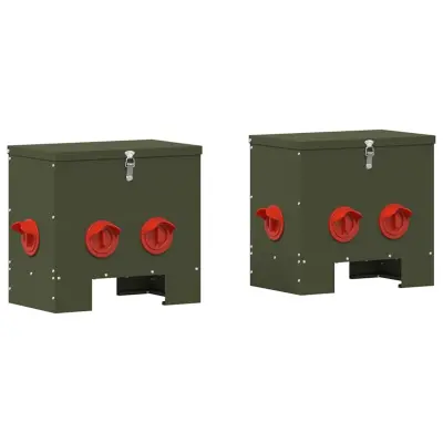vidaXL Hranilnik za piščance 2 pcs Oljčno zelena 40,5 x 25 x 38 cm
