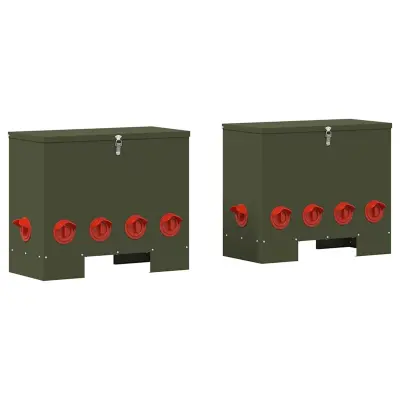 vidaXL Hranilnik za piščance 2 pcs Oljčno zelena 60,5 x 29 x 51 cm