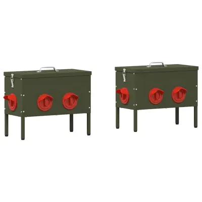 vidaXL Hranilnik za piščance 2 pcs Oljčno zelena 41,5 x 20,5 x 33 cm