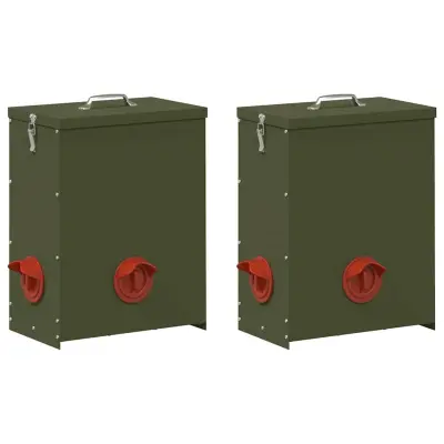 vidaXL Hranilnik za piščance 2 pcs Oljčno zelena 32,5 x 20,5 x 43 cm