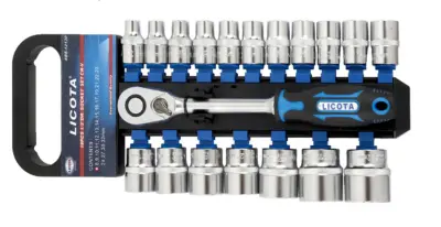 Industrijski 19-delni komplet nasadnih ključev, 8-32 mm, z ergonomsko ročajo in hitrim sprostitvenim mehanizmom