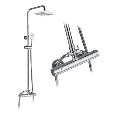 Kromiran termostatski tuš pipa set, 8-palčni dežni glava, dvojni ročaj dizajn, 8 palcev C