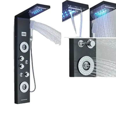 Tuš stolp, LED dežni tuš, masažni curek, Matte Black 8029X