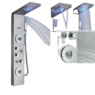 Tuš stolp, LED dežni tuš, masažni curek, Brušeni nikl 8029X