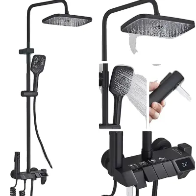 Tuš pipa, štiri funkcijske nastavitve, nastavljiva višina, mat črna