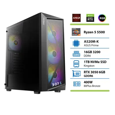 Namizni računalnik BOFX NASH R5-5500, 16 GB RAM, 1 TB SSD, RTX3050