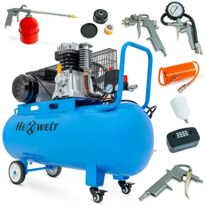 Kompresor oljni HEXWELT 100L – 2200 W, 8 BAR, 370 l/min, 1-cilindrski