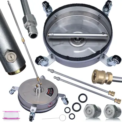 Komplet T-Racer 14" Profesionalna Ščetka Za Čiščenje Ploščadi – Nerjaveče Jeklo, 275 Bar, Hitro Priključevanje 1/4"