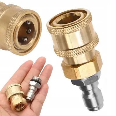 Quickcouple QC14 Adapter – Dvostransko Sredstvo Za Povezavo 1/4" | Medenina In Nerjaveče Jeklo, Za Penilne Šobe In Visokotlačne Pripomočke