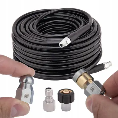 Hydroclean Duojet 15M – Brizgalna Cev Za Čiščenje Cevi Z Dvema Šobama In Priključkoma M22 Ter 1/4 NPT | 155 Barov, 60°C, 15 M