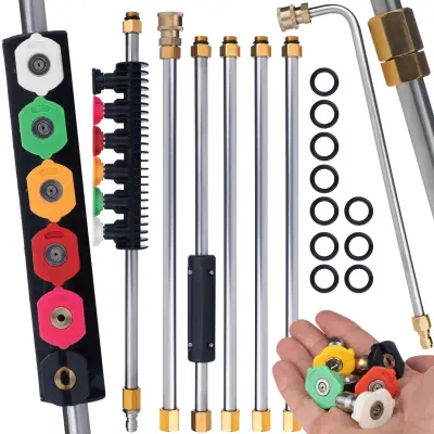 Set 7 Brizgalnih Cevi In Šob – Penilna Šoba 90°, Hitro Vtično 1/4", 250 Bar, Dolžina 2,6 M | Za Visokotlačni Čistilnik