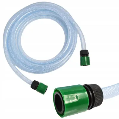 Sesalna Cev 5 M 1/2" – Prosojen Ojačan PVC, 21 Bar | 2 Hitri Vtiči, Notranji Premer 13 Mm