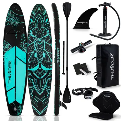 SUP deska Thunder 350 cm zelena – nosilnost 150 kg, komplet, aluminijasto veslo, sedež kajak