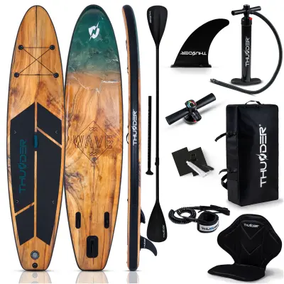 SUP deska Thunder 350 cm zelena – nosilnost 150 kg, komplet, aluminijasto veslo, sedež kajak