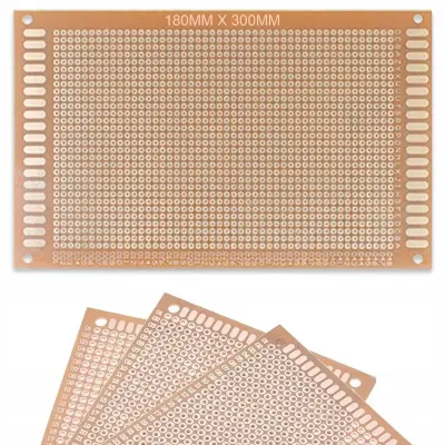 Enostranska Univerzalna Prototipska Plošča 180 X 300 Mm – THT Montaža, 2,54 Mm Raster, 4 Montažni Luknji