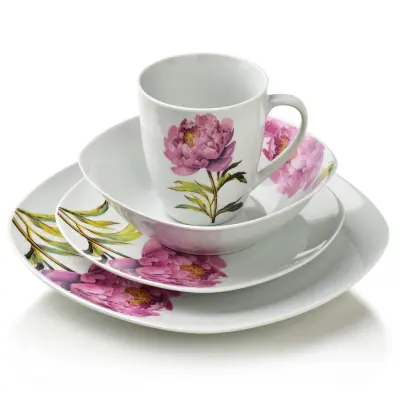 Jedilni servis porcelan Affekdesign by Mondex Lea Peony 25,5/19,5/17 cm bel/rožnat 16-delni