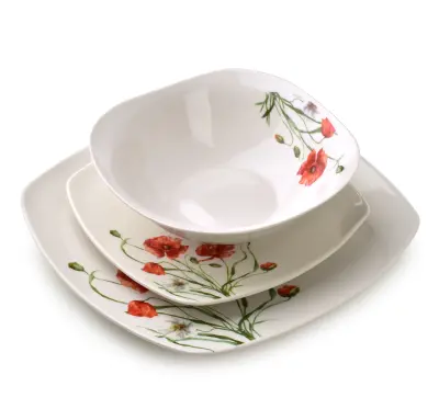 Jedilni servis Prima porcelan Lea Poppy 16,5 cm/18 cm/24 cm bela z rdečimi maki 18 kosov
