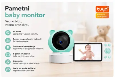 Otroška varuška, WiFi baby monitor (1080p, Tuya app, PTZ kamera)