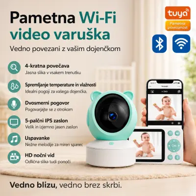 Otroška varuška, WiFi baby monitor (1080p, Tuya app, PTZ kamera)