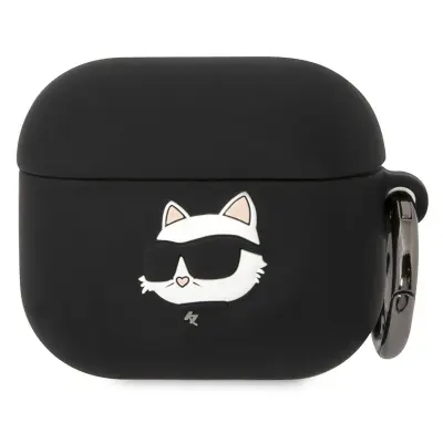 Karl Lagerfeld, Silikonski etui za AirPods 3 Choupette Head 3D Luxe Odporen na udarce, Črna