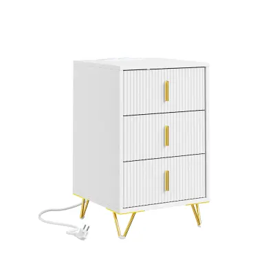 Nočna omarica s 3 predali in polnilno postajo Bela 40x36.5x63.5cm FBT115-L-E-W