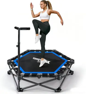 NETTLIFE Zložljiv notranji trampolin - Mini fitnes trampolin z nastavljivim ročajem - Nosilnost 150 kg - Ø 89 cm - Za odrasle in otroke - Dom