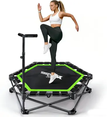 NETTLIFE Zložljiv notranji trampolin - Mini fitnes trampolin z nastavljivim ročajem - Nosilnost 150 kg - Ø 89 cm - Za odrasle in otroke - Dom