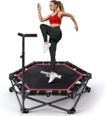 NETTLIFE Zložljiv notranji trampolin - Mini fitnes trampolin z nastavljivim ročajem - Nosilnost 150 kg - Ø 86,5 cm - Za odrasle in otroke - Dom