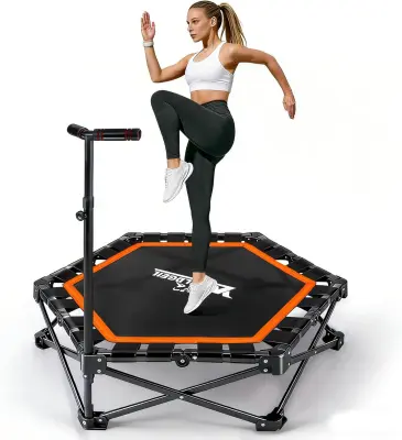 NETTLIFE Zložljiv notranji trampolin - Mini fitnes trampolin z nastavljivim ročajem - Nosilnost 150 kg - Ø 86,5 cm - Za odrasle in otroke - Dom