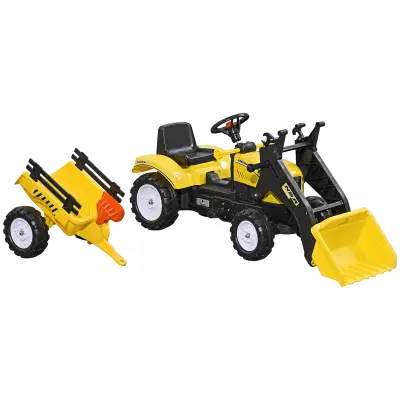 Pedalni traktor s prikolico in lopato 167x41x52 cm rumene barve