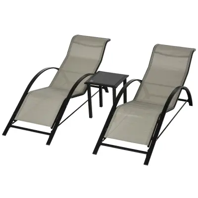 Set za ležalnik 3-delni 59x169x66 cm siva in črna