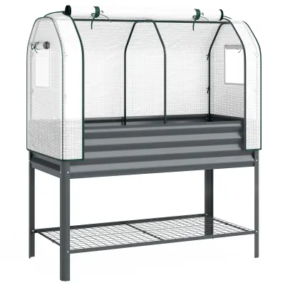 Dvignjena vrtna greda z vrhnjim rastlinjakom 120x55x140 cm siva